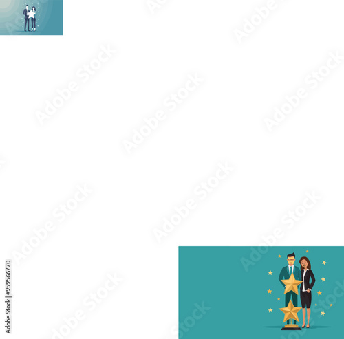 
Professional or expert who success and win award best office employee or specialist with skills to achieve goal concept success businessman and businesswoman professional stand with star award