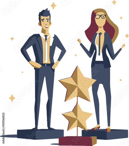 
Professional or expert who success and win award best office employee or specialist with skills to achieve goal concept success businessman and businesswoman professional stand with star award