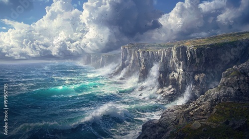 Dramatic Sea Cliffs Under Cloudy Skies.