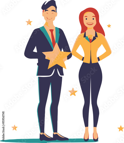 
Professional or expert who success and win award best office employee or specialist with skills to achieve goal concept success businessman and businesswoman professional stand with star award