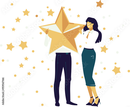 
Professional or expert who success and win award best office employee or specialist with skills to achieve goal concept success businessman and businesswoman professional stand with star award