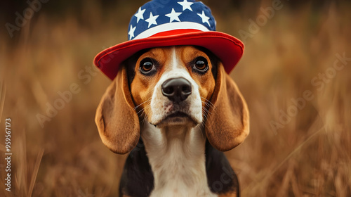 A beagle wearing a patrioti...