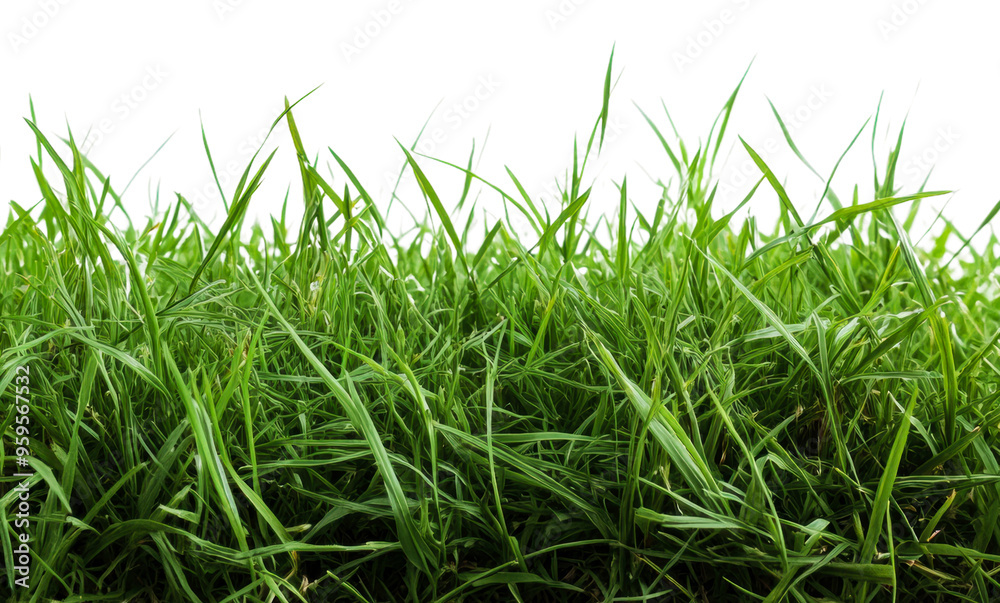 Fototapeta premium Fresh green grass growing in sunny spring weather, cut out - stock png.