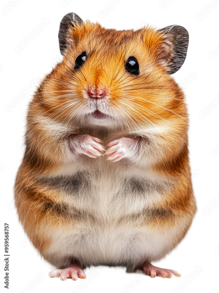Hamster standing on hind legs indoors, cut out - stock png. Hamster standing on hind legs indoors, cut out - stock png.