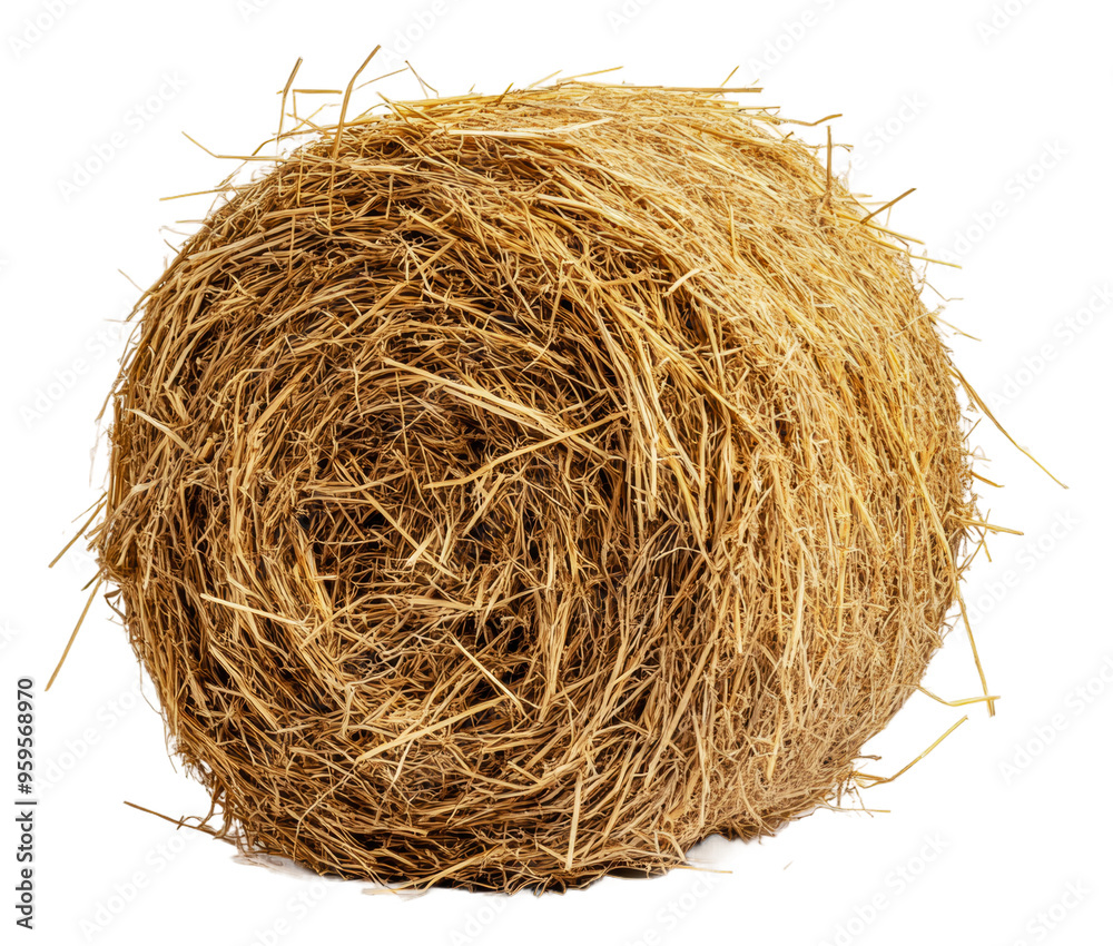 Round hay bale sitting alone on a white background, cut out - stock png. Round hay bale sitting alone on a white background, cut out - stock png.