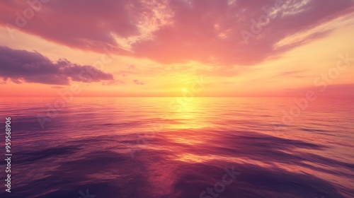 A beautiful sunset over the ocean with a warm, golden light reflecting off the water.