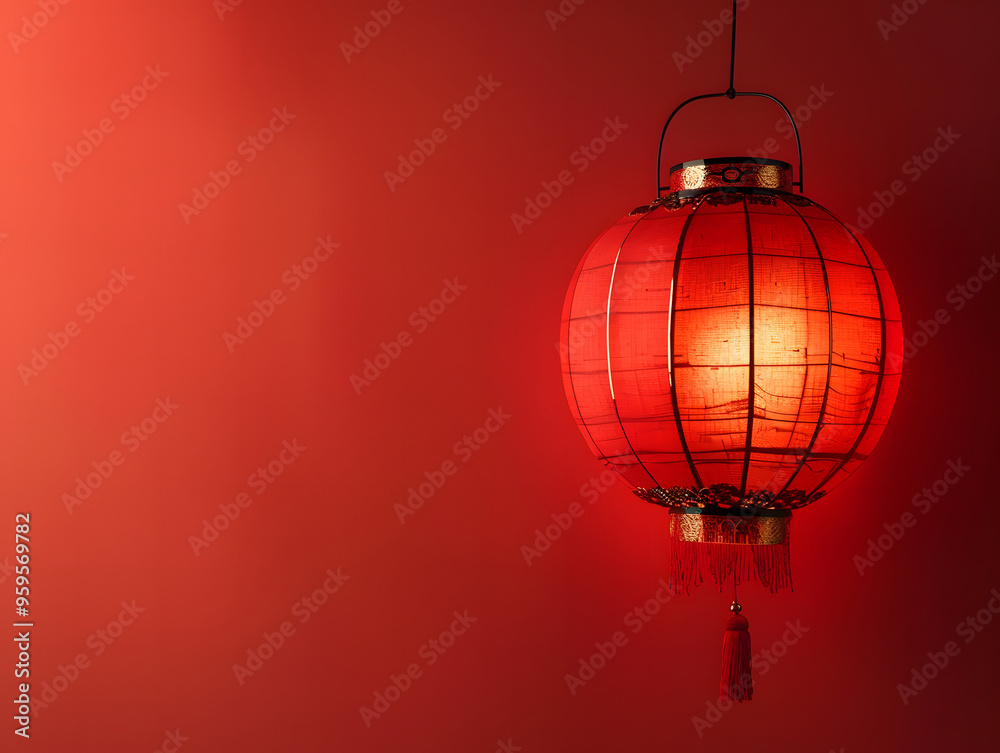 Fototapeta premium Red lantern on red background