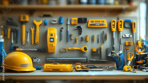 A collection of yellow tool...