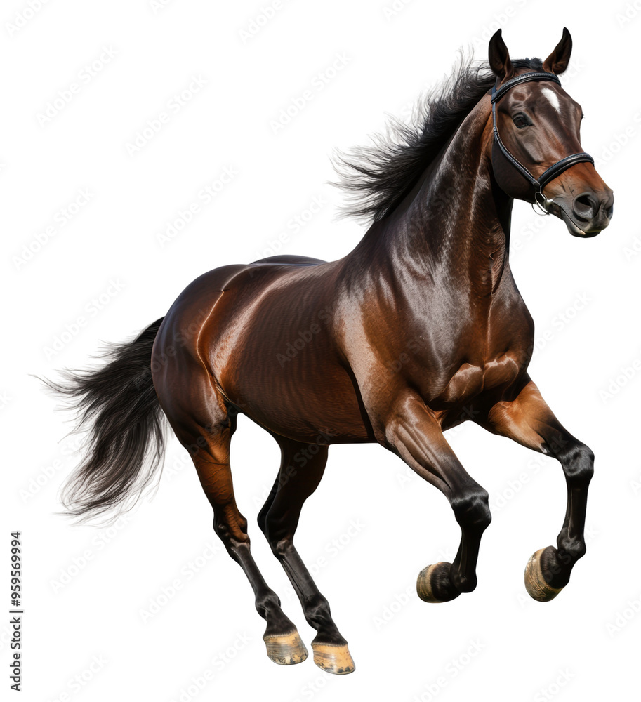 Brown horse galloping in an open field, cut out - stock png. Brown horse galloping in an open field, cut out - stock png.