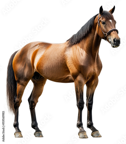 Strong brown horse standing in a studio setting, cut out - stock png.