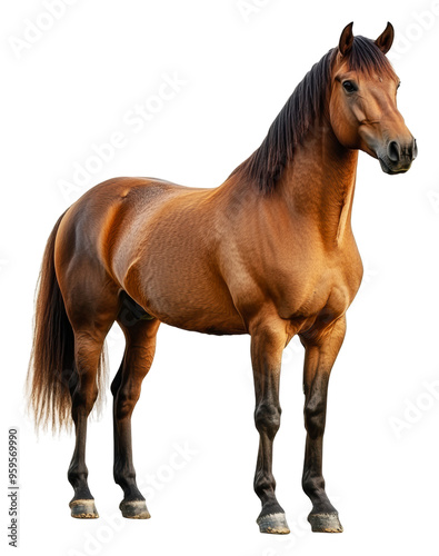 Majestic chestnut horse outdoors, cut out - stock png.