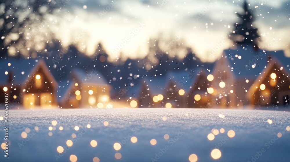 Serene Winter Wonderland - Cozy Snowy Village with Festive Lights and Nostalgic Holiday Charm. Perfect Copy Space for Seasonal Greetings. Serene Winter Wonderland - Cozy Snowy Village with Festive Lights and Nostalgic Holiday Charm. Perfect Copy Space for Seasonal Greetings.