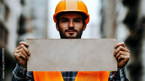 A construction worker holdi...