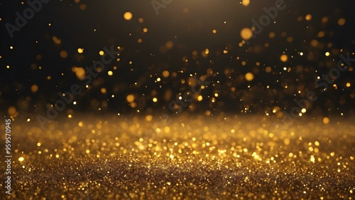 Gold dust and particles background with glowing effects 