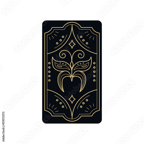 Tarot card cover magic symbols with frames on the edges, linear style.