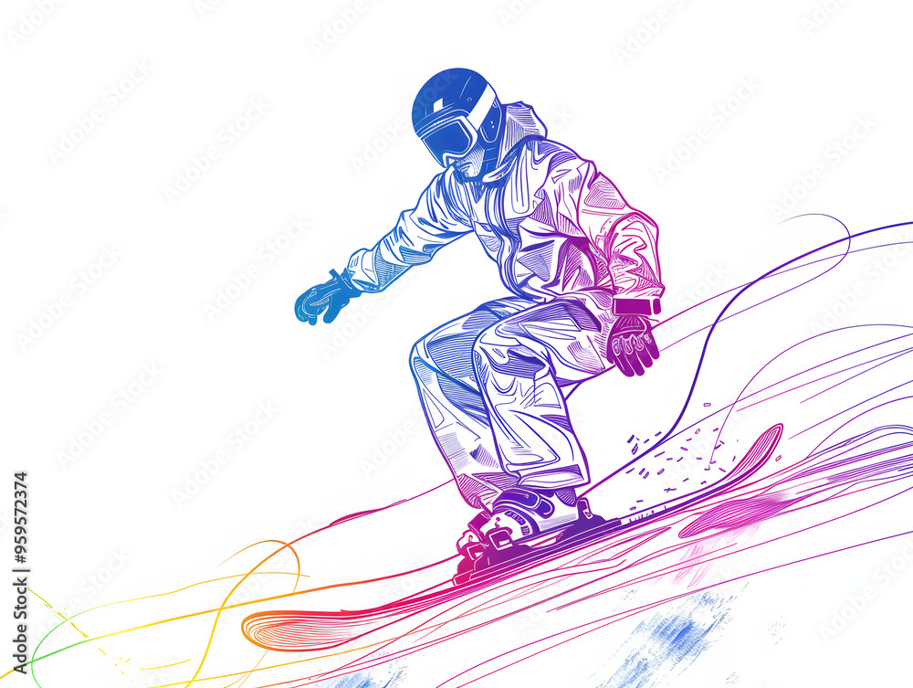 Snowboarding line drawing illustration Snowboarding line drawing illustration