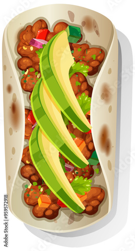 Delicious Mexican Burrito with Avocado