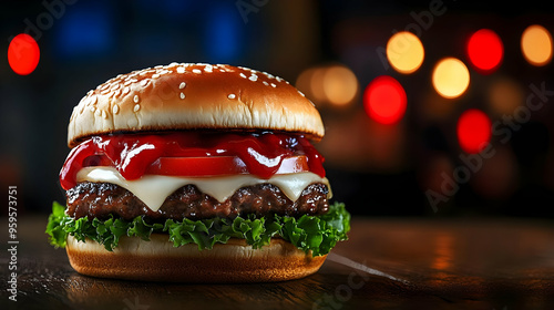 A delicious burger with let...