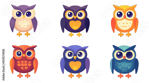 Wallpaper Mural 鮮やかでポップなフクロウのアイコンセット | カラフルでかわいいデザイン素材 Torontodigital.ca