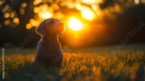 A dog sitting in a field du...