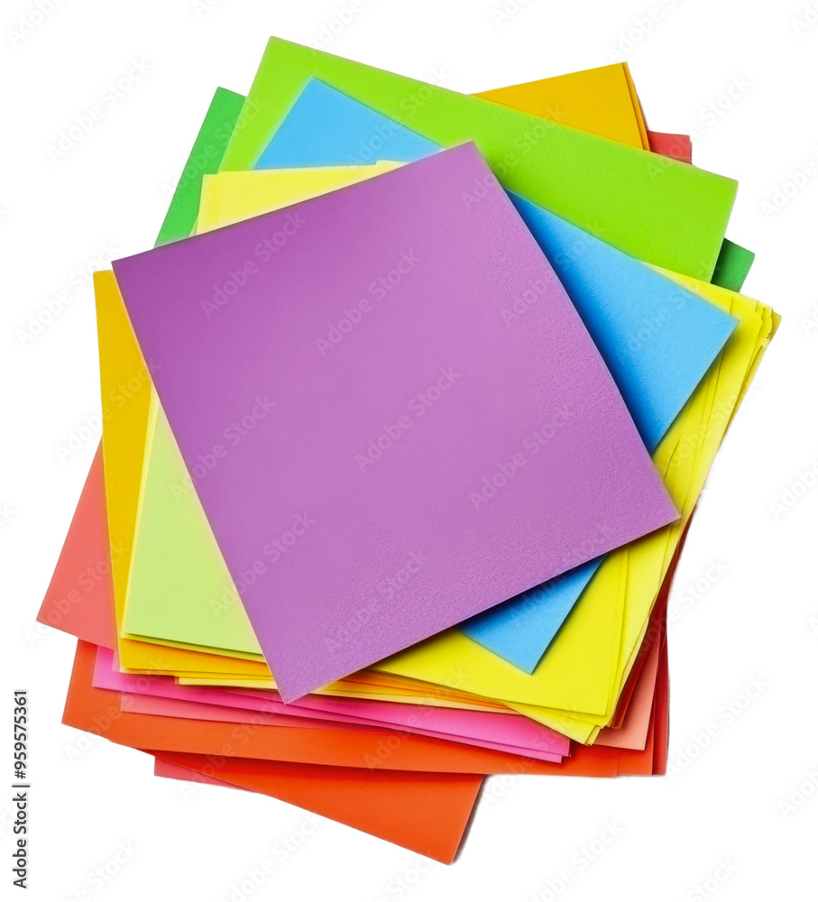 Stacked colorful craft paper sheets, cut out - stock png. Stacked colorful craft paper sheets, cut out - stock png.