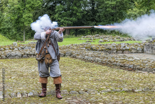Black powder rifle firing demonstration in Scotland