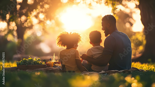 A family enjoying a sunset ...