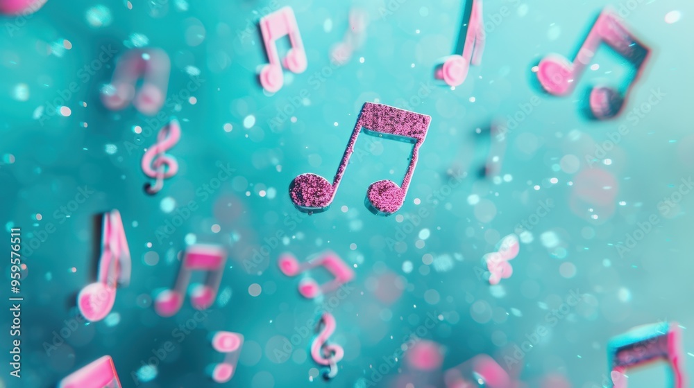 Neon-lit musical notes floating in the air, creating a mesmerizing and artistic representation of sound and melody. Neon-lit musical notes floating in the air, creating a mesmerizing and artistic representation of sound and melody.