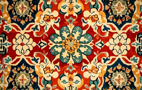 46. **Full-size classic Turkish rug design with a seamless pattern of intricate geometric and floral motifs** photo