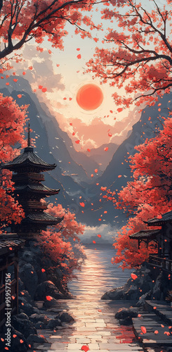 Chinese painting style pagoda painting