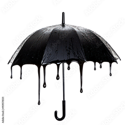 Black umbrella object isolated on transparent png.