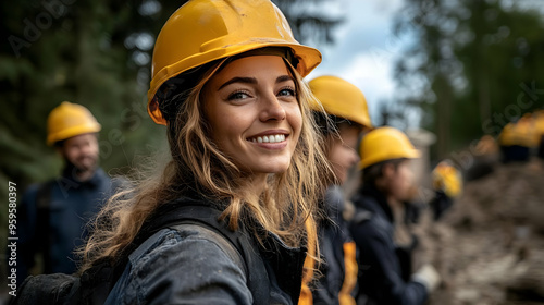 A group of workers in helme...