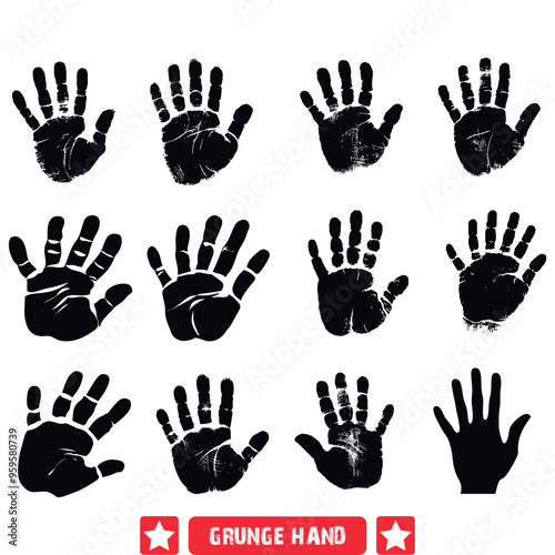 Grunge Hand Gestures Vector Pack  Vintage Inspired Silhouettes for Authentic Artistic Expression in Graphic Design