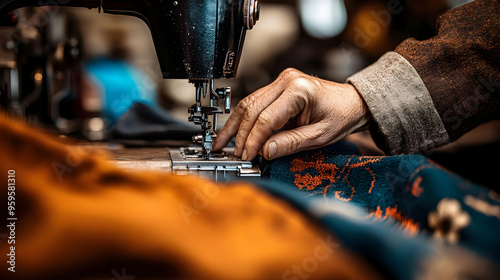 A hand operating a sewing m...