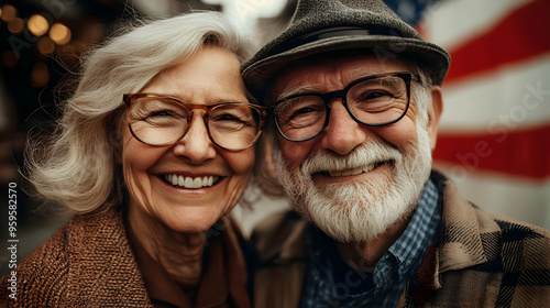 A joyful elderly couple smi...
