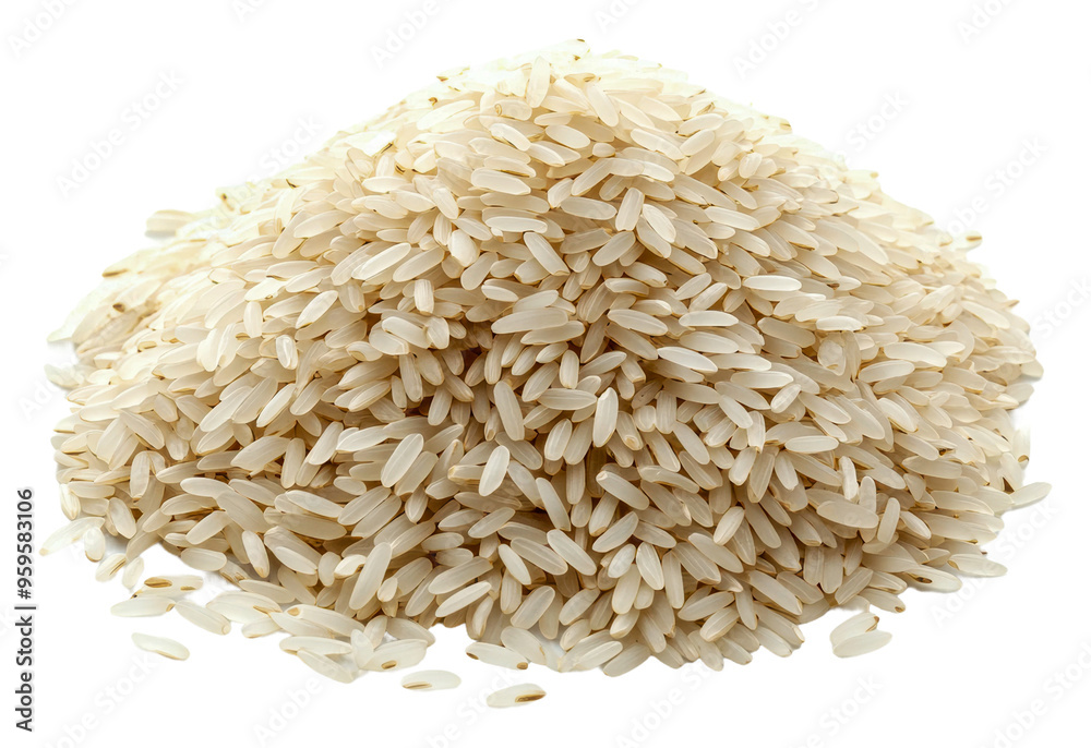 Bulk white rice pile displayed on a plain surface, cut out - stock png. Bulk white rice pile displayed on a plain surface, cut out - stock png.