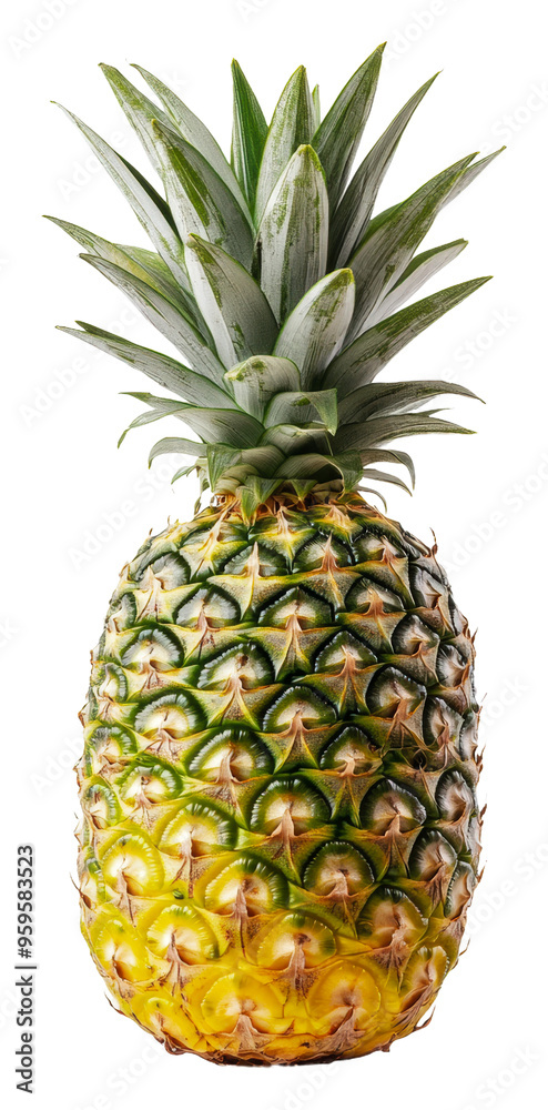 Fototapeta premium Pineapple with bright green leaves, cut out - stock png.