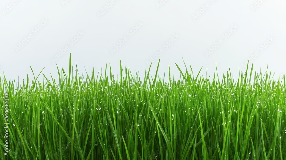 Obraz premium Morning dew on fresh green grass, symbolizing the freshness of a new start.