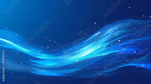 Blue background with digital connections and technology, featuring a blue gradient and white dots on a dark blue backdrop. Perfect as a technical web banner template for web design, computer science p