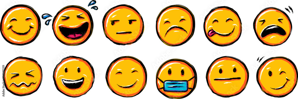 Fototapeta premium Grunge emoji hand drawn style collection