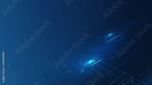 Blue background with digital connections and technology, featuring a blue gradient and white dots on a dark blue backdrop. Perfect as a technical web banner template for web design, computer science p