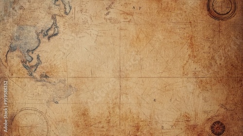 A detailed vintage map with a worn texture and compass in the corner, perfect for background or texture.