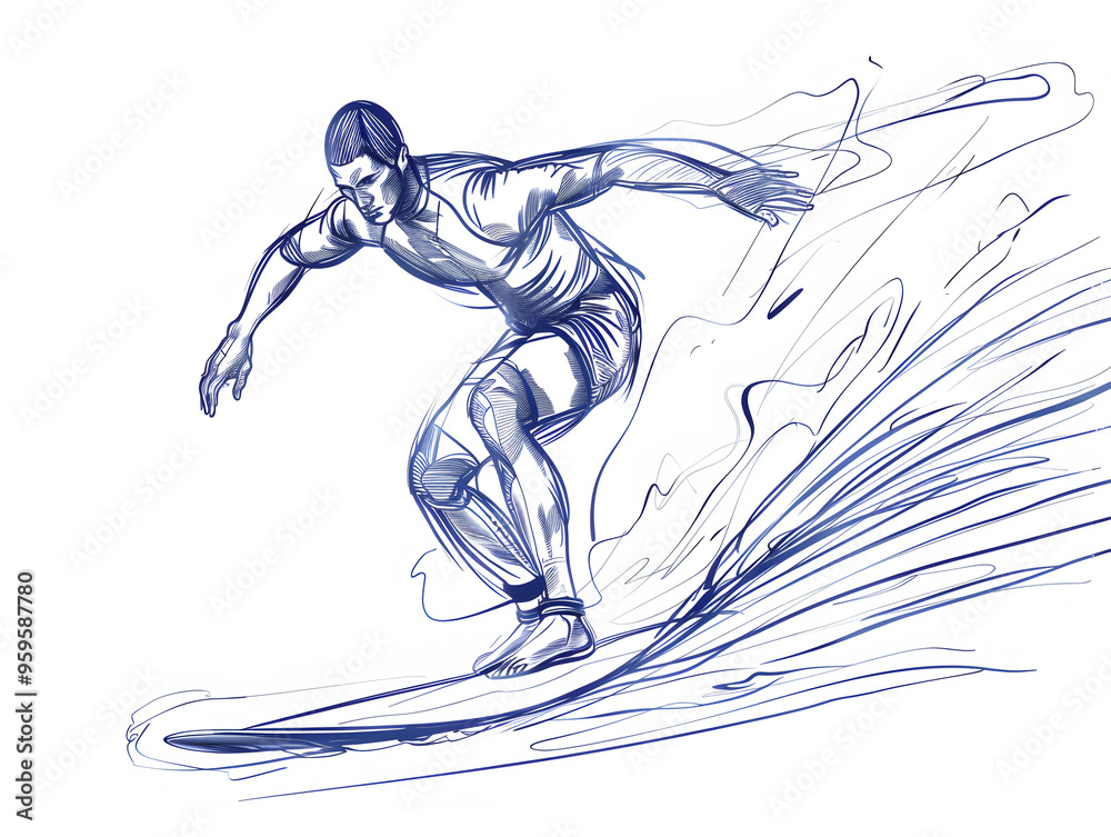 Surfing line drawing illustration Surfing line drawing illustration