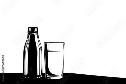 Filled glass near an almond milk container on a table, vector illustration art