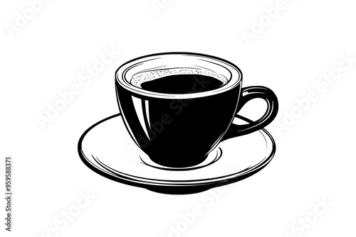 Demitasse cup with freshly brewed espresso shot on a saucer, vector illustration art