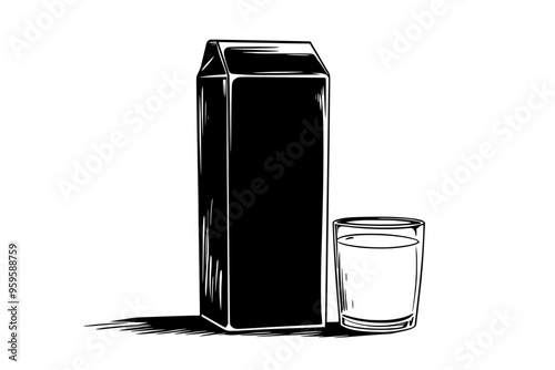 Lactose-free milk carton with a glass of milk beside it, vector illustration art