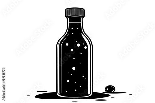 Kefir bottle with condensation droplets on a countertop, vector illustration art