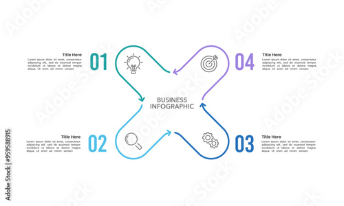 Cross Infographic design template. 4 Process to success. Business presentation, Report, Data, Progress and Planning. Vector illustration.