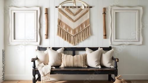 Scandinavian home interior design of modern living room. modern wall art