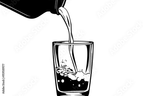 Soy milk carton pouring liquid into a clear glass, vector illustration art